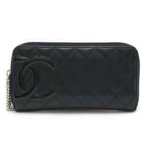 CHANEL Authentic Black Leather Logo Wallet